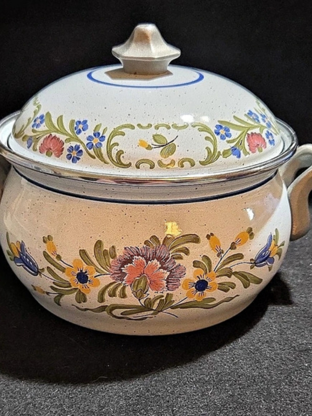 Asta Enamelware Casserole Pot with Lid Floral Cream & Blue